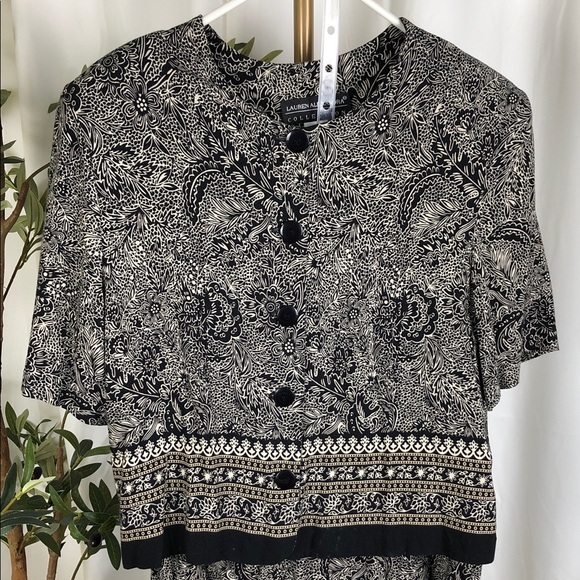 Vintage Black & Cream Paisley Button-Front Skirt Set Sz 18 (V1) - Picture 3 of 10